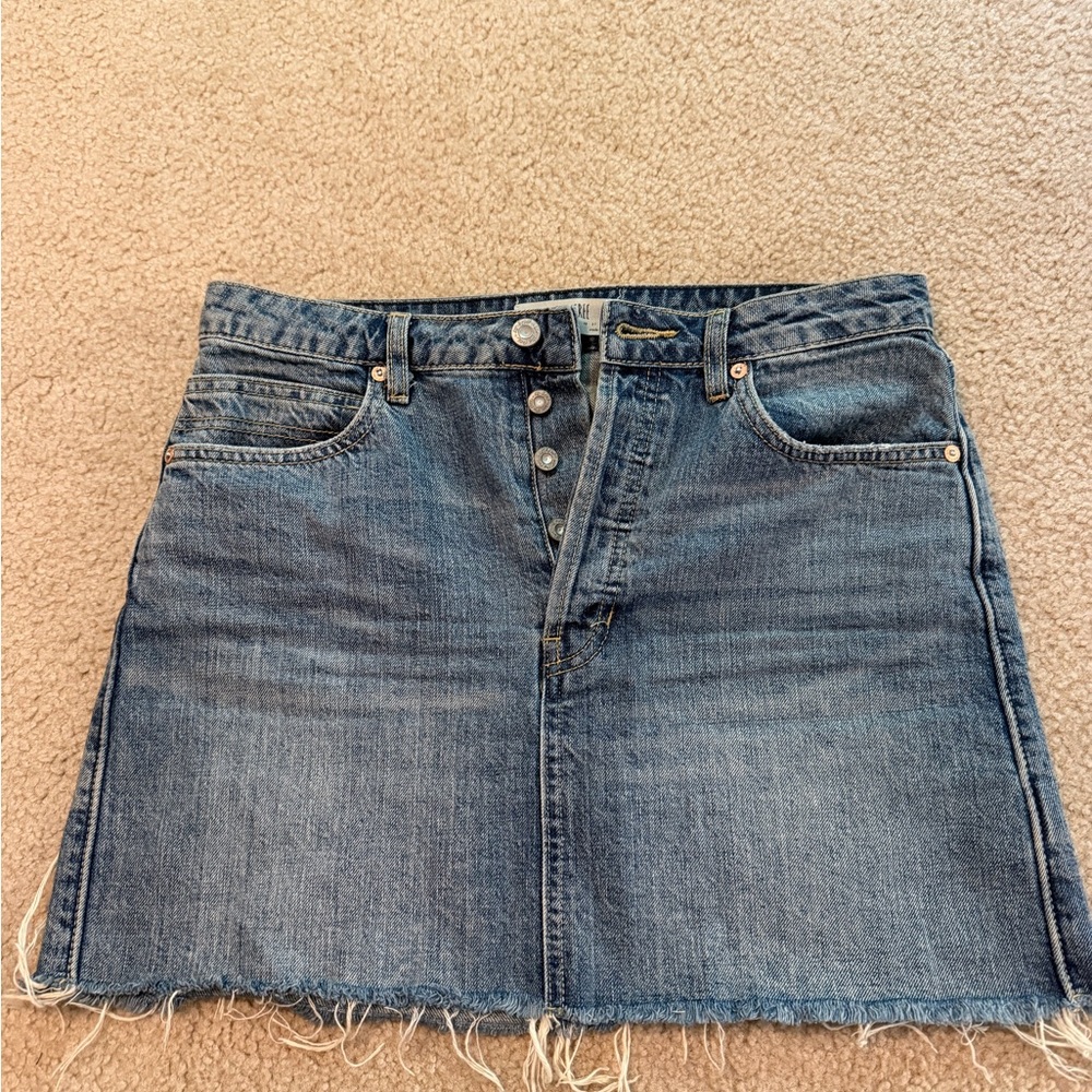Free People Blue Denim Button-Front Mini Skirt